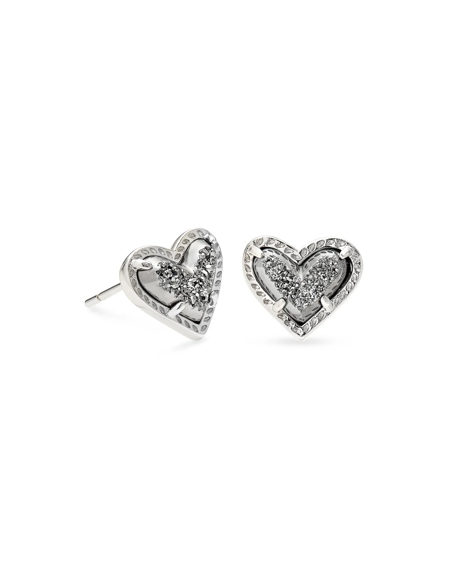 Ari Heart Stud Earrings in Rhodium Platinum Drusy by Kendra Scott