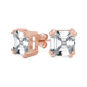 Asscher Cut CZ Stud Earrings in Rose Gold & Sterling Silver - Multiple Sizes