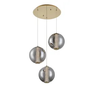 Atomo 3 Lights 21 in. LED Pendant Light Gold Finish