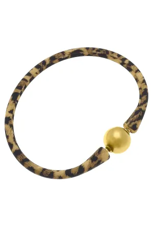 Bali 24K Gold Plated Ball Bead Silicone Bracelet in Leopard Print