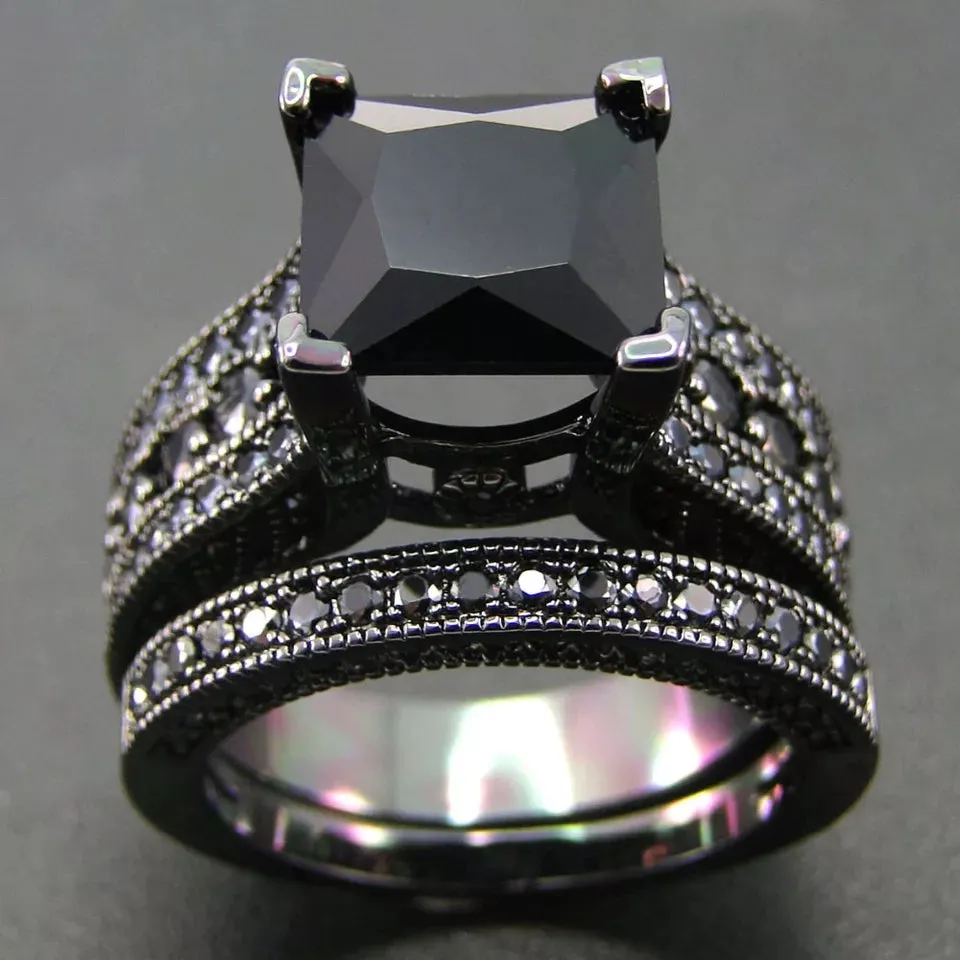 Black  Gothic Zircon Stone Wedding  Ring Set for bride