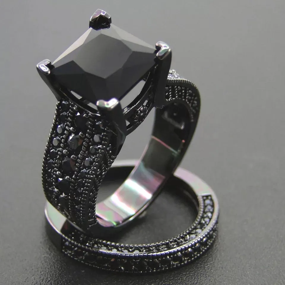 Black  Gothic Zircon Stone Wedding  Ring Set for bride