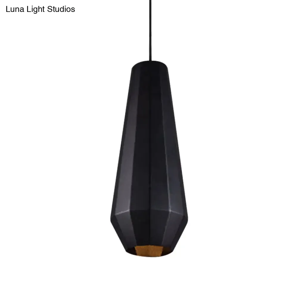 Black Iron Warehouse Pendant Lamp with Faceted Barn/Diamond/Tapered Design