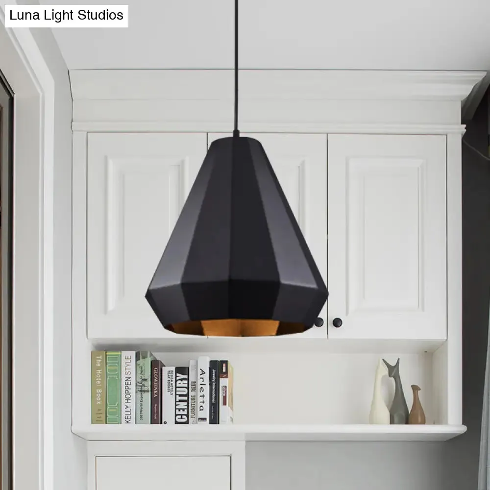 Black Iron Warehouse Pendant Lamp with Faceted Barn/Diamond/Tapered Design