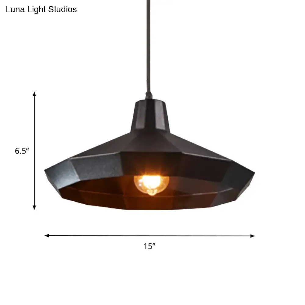 Black Iron Warehouse Pendant Lamp with Faceted Barn/Diamond/Tapered Design