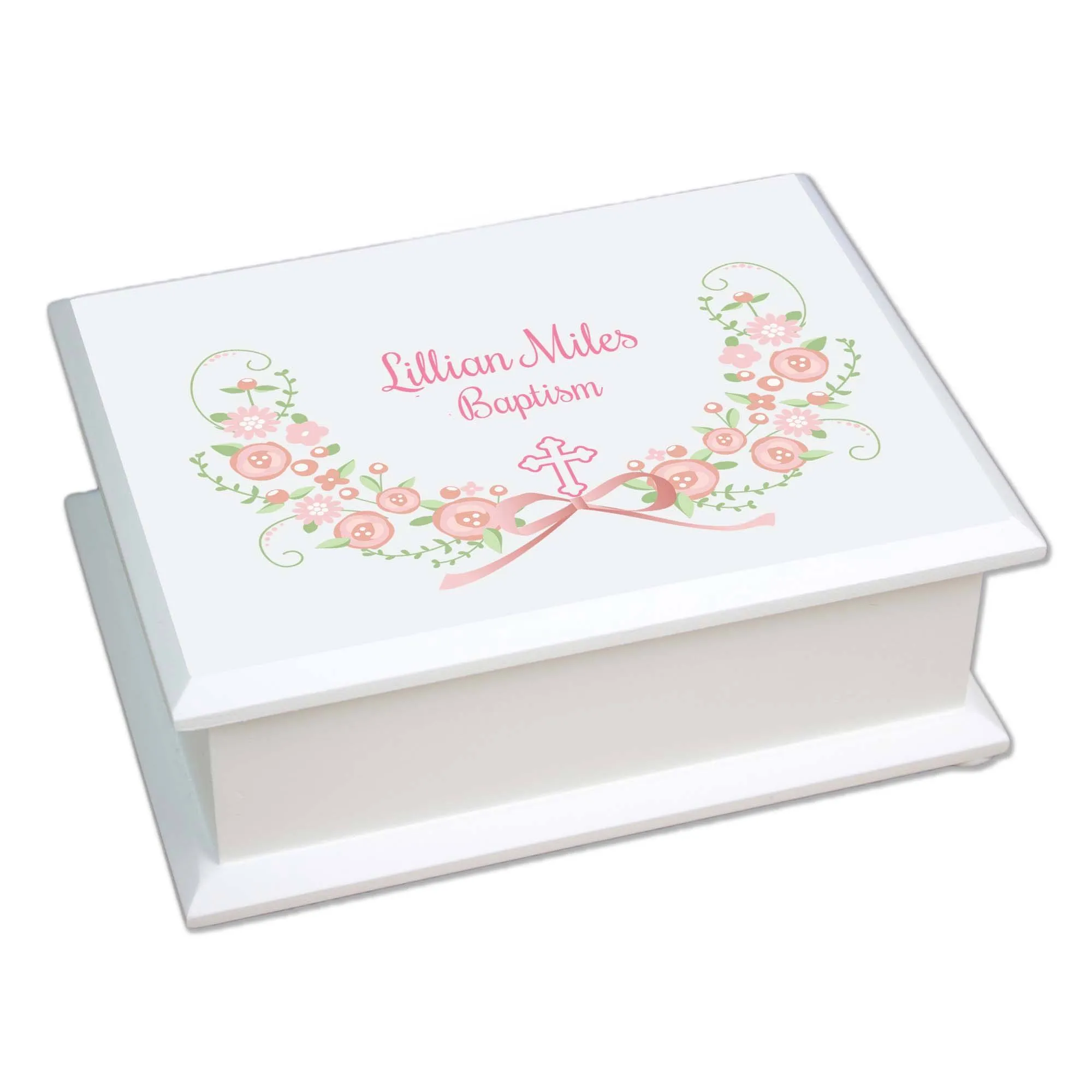 Blush Floral Cross Lift Top Jewelry Box