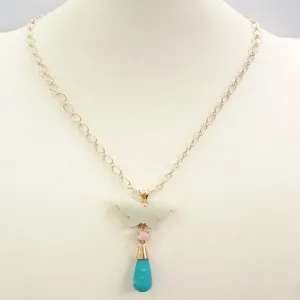 Carved Butterfly Jade with Pink Opal and Amazonite Terra Firma Pendant