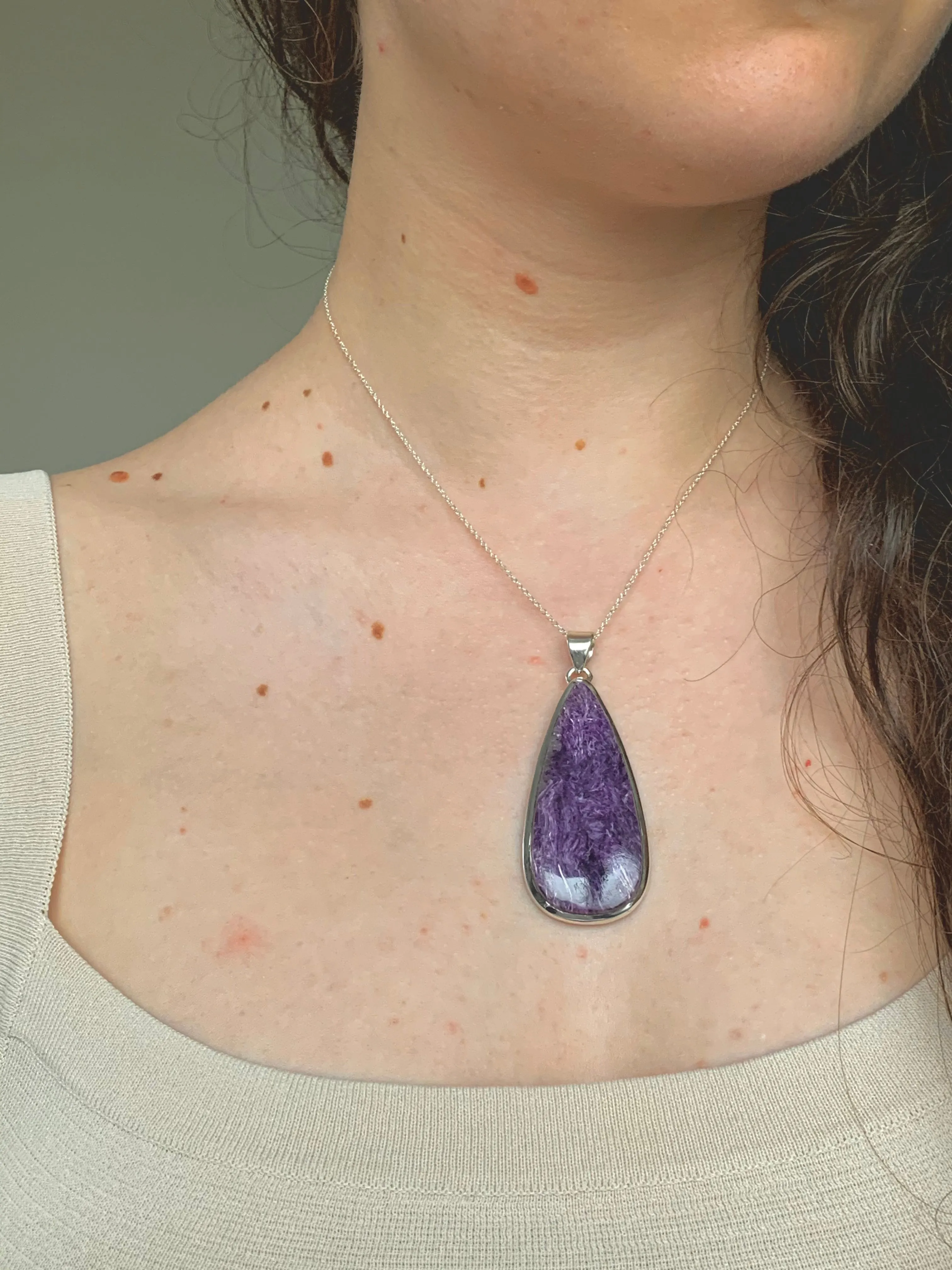 Charoite Naevia Pendant - XLarge Teardrop