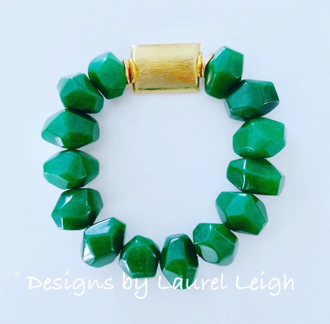 Chunky Green & Gold Gemstone Nugget Statement Bracelet