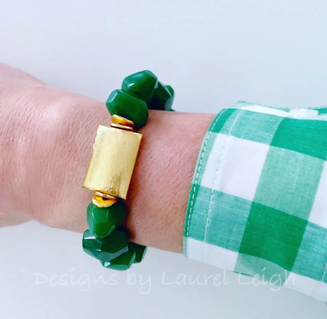 Chunky Green & Gold Gemstone Nugget Statement Bracelet