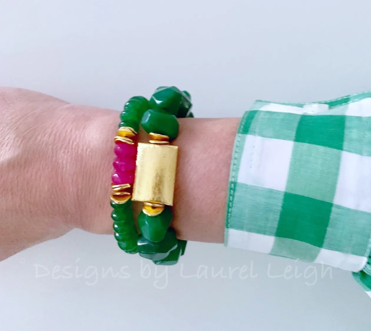 Chunky Green & Gold Gemstone Nugget Statement Bracelet