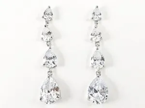 Classic Elegant Long 4 Pear Shape CZ Dangle Brass Earrings