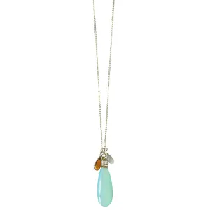 Clusters Necklace 5011 with Aqua Chalcedony and Multicolored Gemstones by Michelle Pressler Jewelry