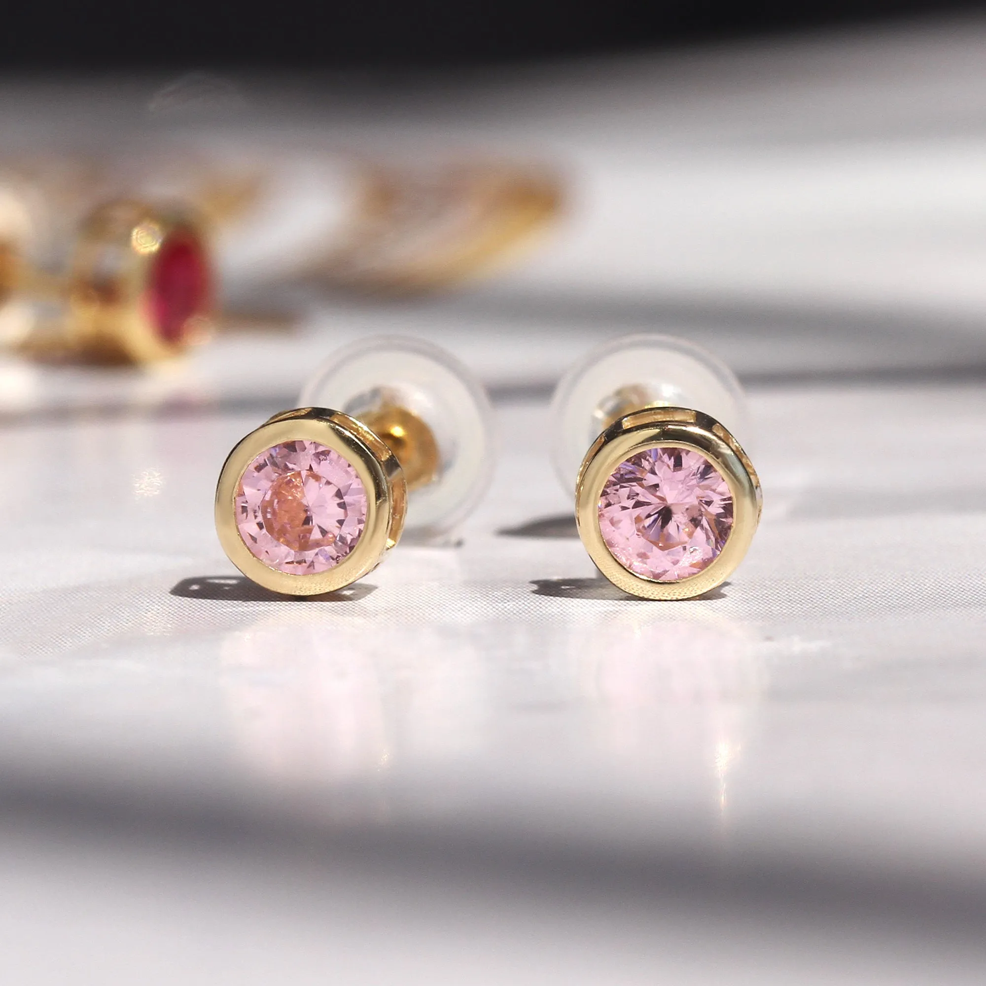 Comfortable & Stylish Hypoallergenic: Gold Pink Stone Bezel Earrings