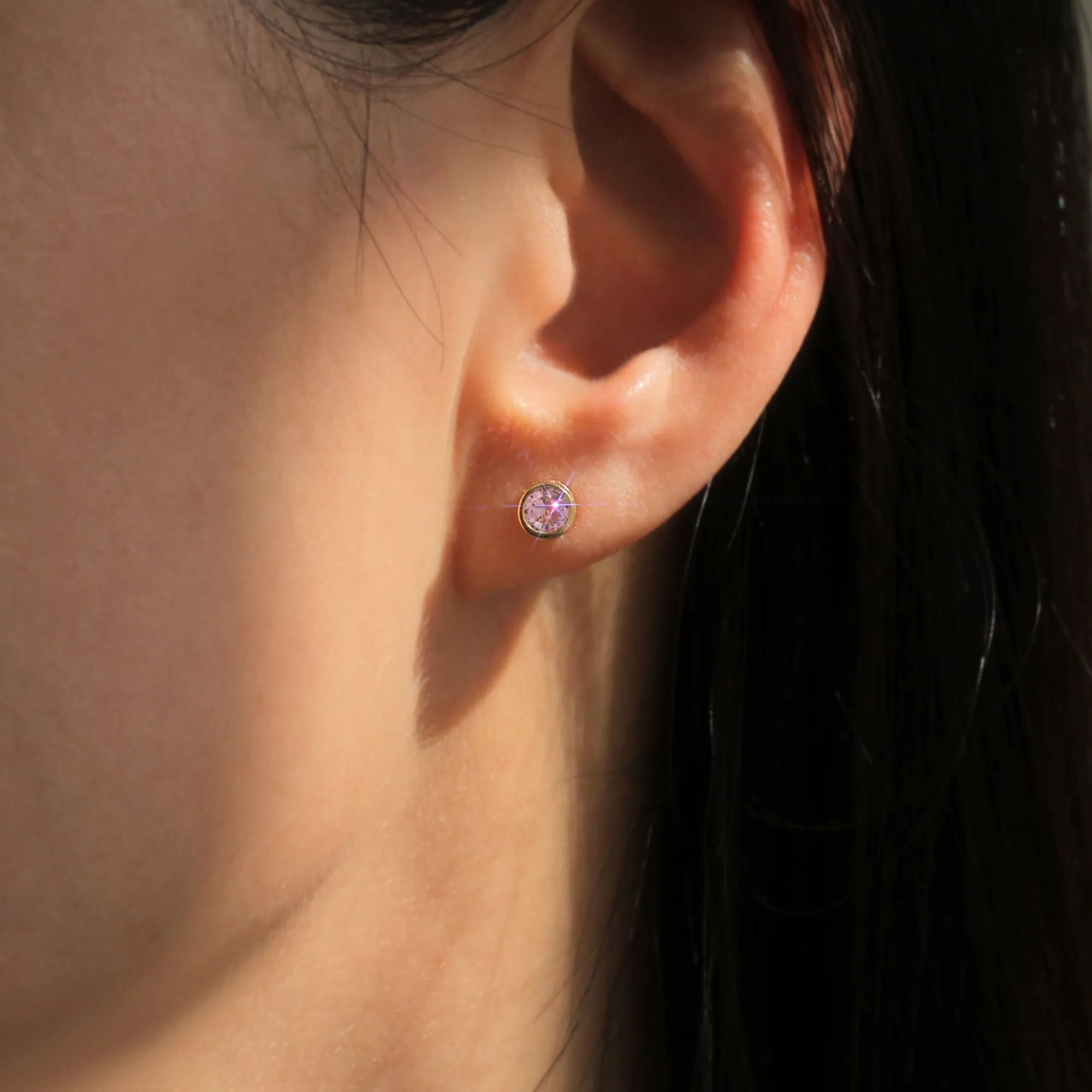 Comfortable & Stylish Hypoallergenic: Gold Pink Stone Bezel Earrings