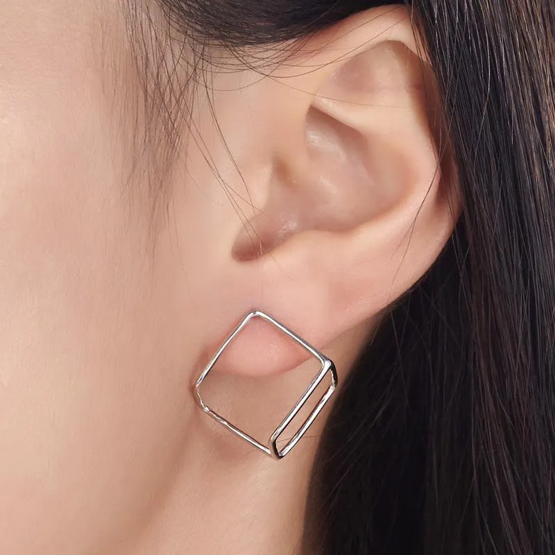 Cube Stud 925 Sterling Silver Earrings Fashion Stylish Jewelry