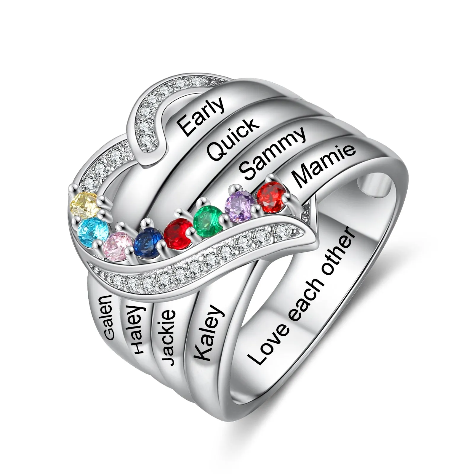 Custom Name 925 Sterling Silver Heart Ring