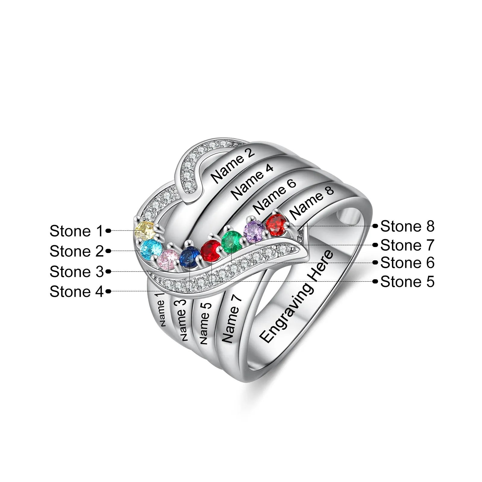 Custom Name 925 Sterling Silver Heart Ring