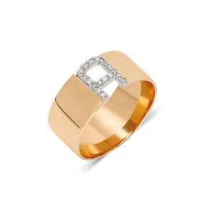 Diamond Initial Cigar Band Ring