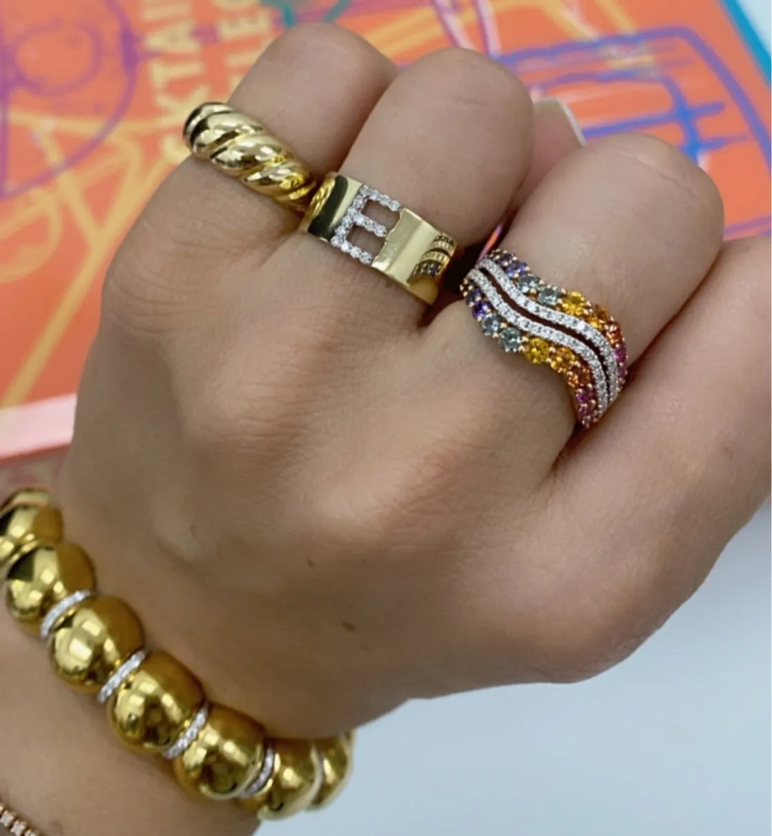 Diamond Initial Cigar Band Ring