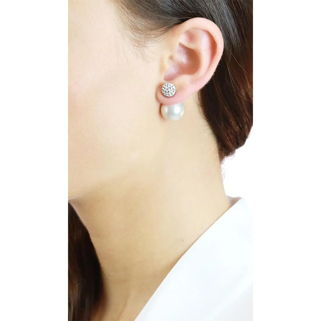 Dianna Double Ball Earrings - White/Rhodium Small Pave