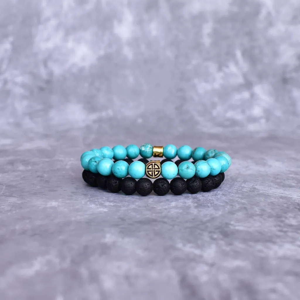 Dual Elemental - Turquoise & Lava Bead Bracelets