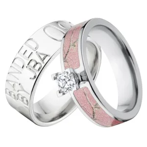 Duck Band and Pink Camo Ring Set, Hunting Rings Sets