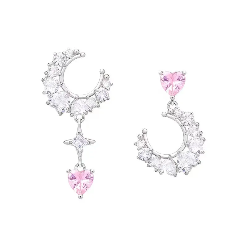 E42 Asymmetrical Elegant Sweet Zirconia Moon Earrings