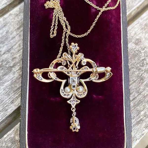 Edwardian Diamond & Pearl Pin Pendant