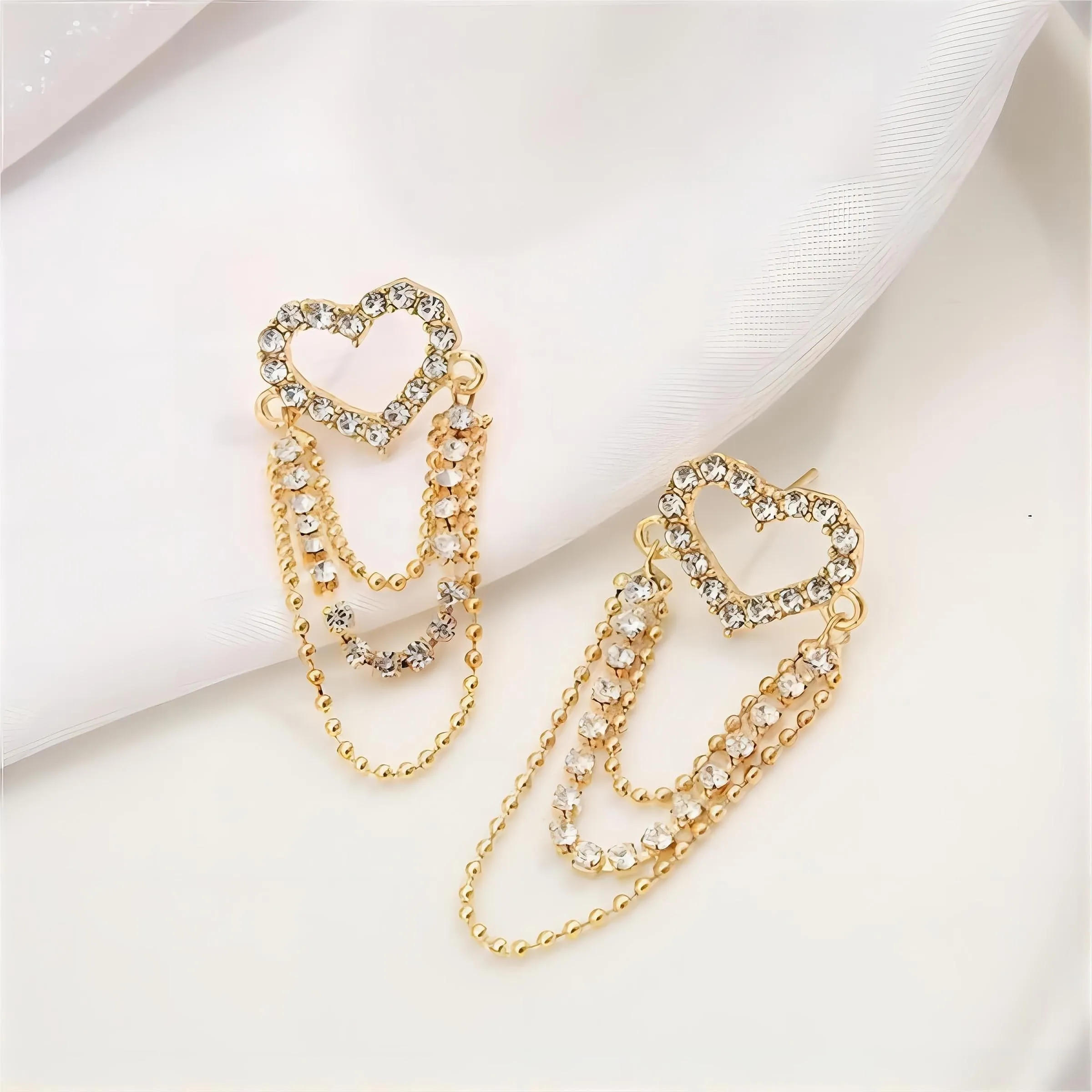 Elegant Chain Tassel Heart Earrings