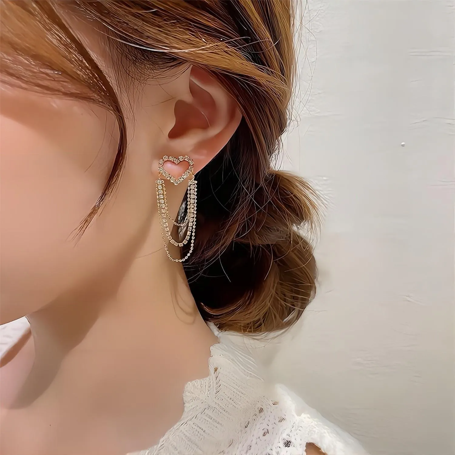 Elegant Chain Tassel Heart Earrings