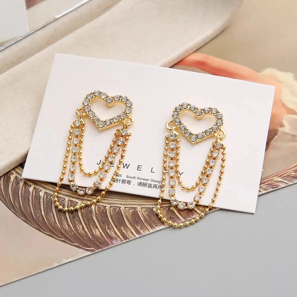 Elegant Chain Tassel Heart Earrings