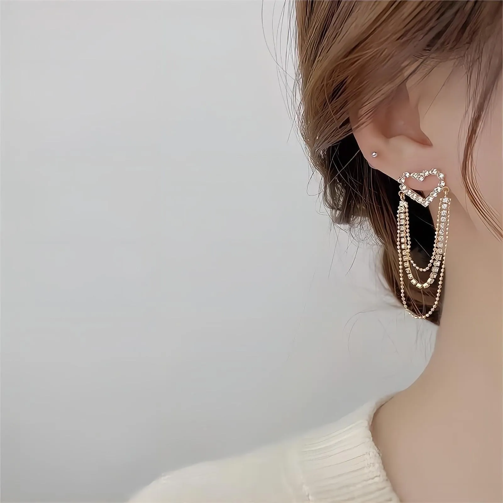 Elegant Chain Tassel Heart Earrings