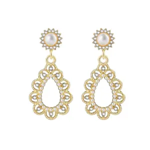 Elegant Gold Plated Copper Teardrop Drangle Earrings, Women Fashion