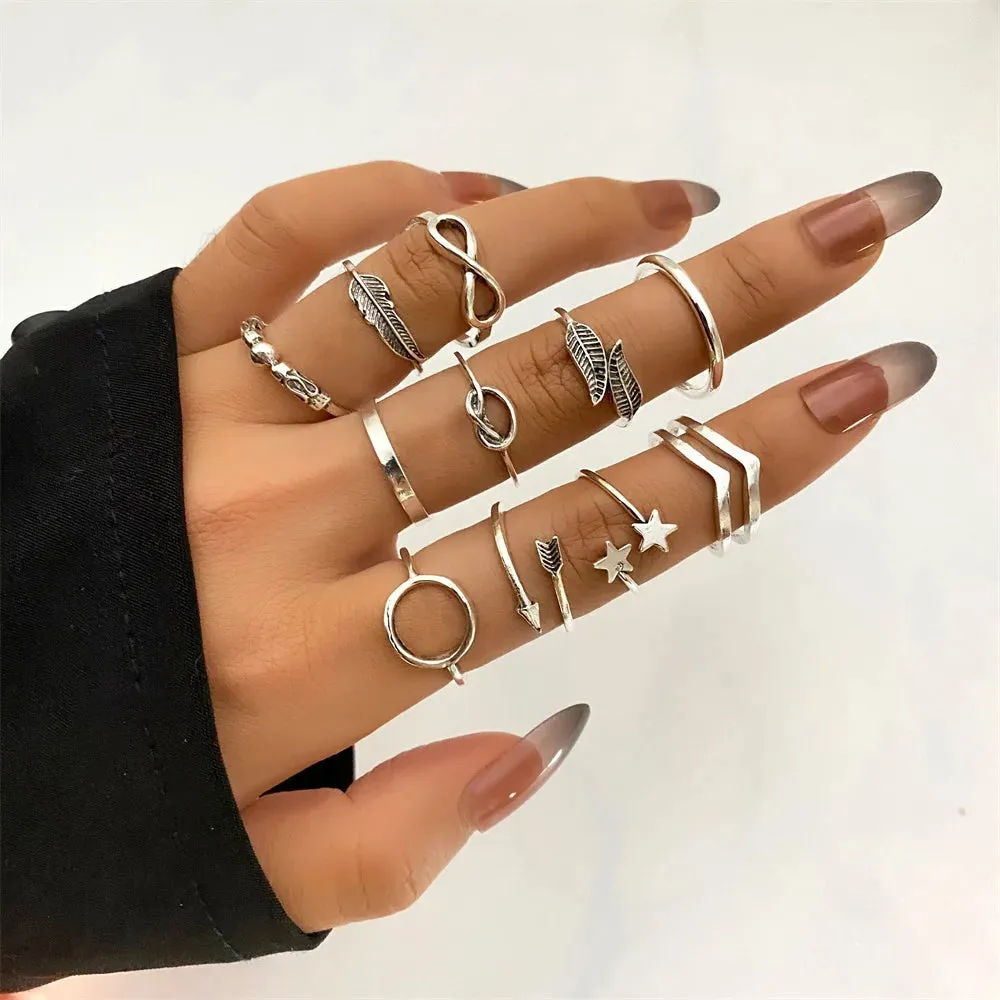 FNIO Bohemian Gold Color Chain Rings Set For Women Fashion Boho Coin Snake Moon Rings Party 2021 Trend Jewelry Gift