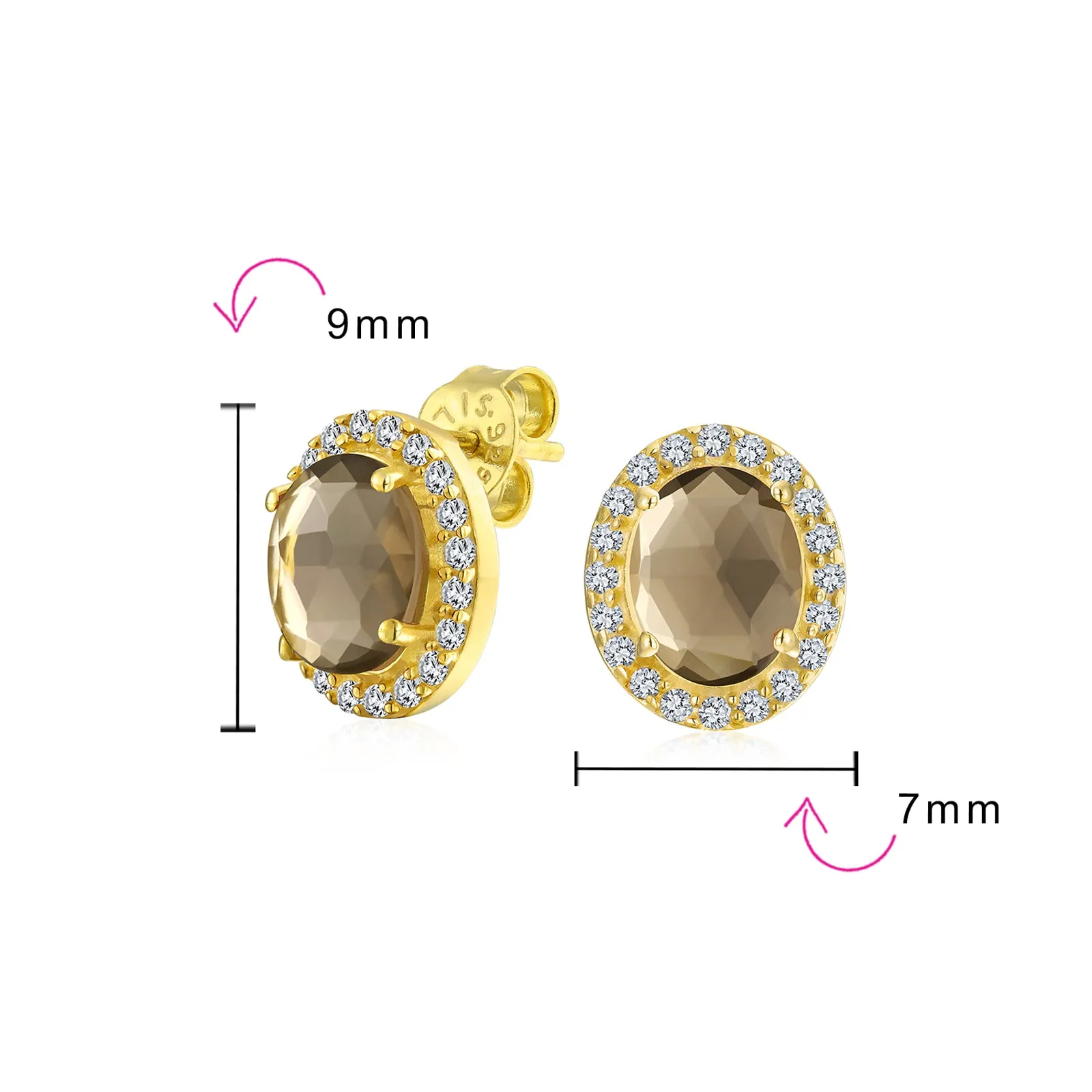 Genuine Gemstone Halo Solitaire Stud Earrings Gold Plated .925 Silver