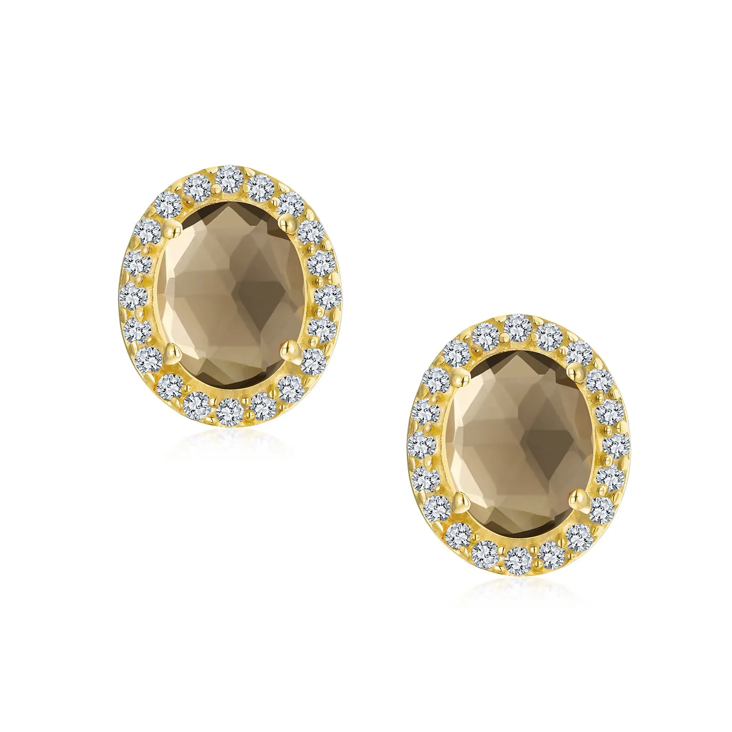 Genuine Gemstone Halo Solitaire Stud Earrings Gold Plated .925 Silver