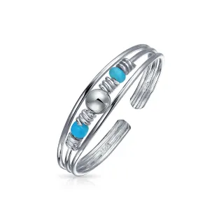 Geometric Boho Blue Crystal Bead Midi Toe Ring Sterling Silver