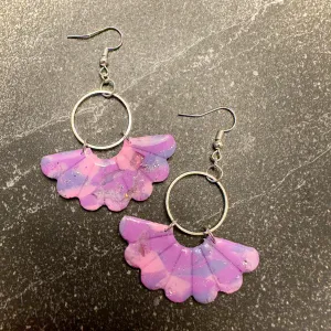 Glitter and Swirl Fan | Silver Hardware | Drop Earrings