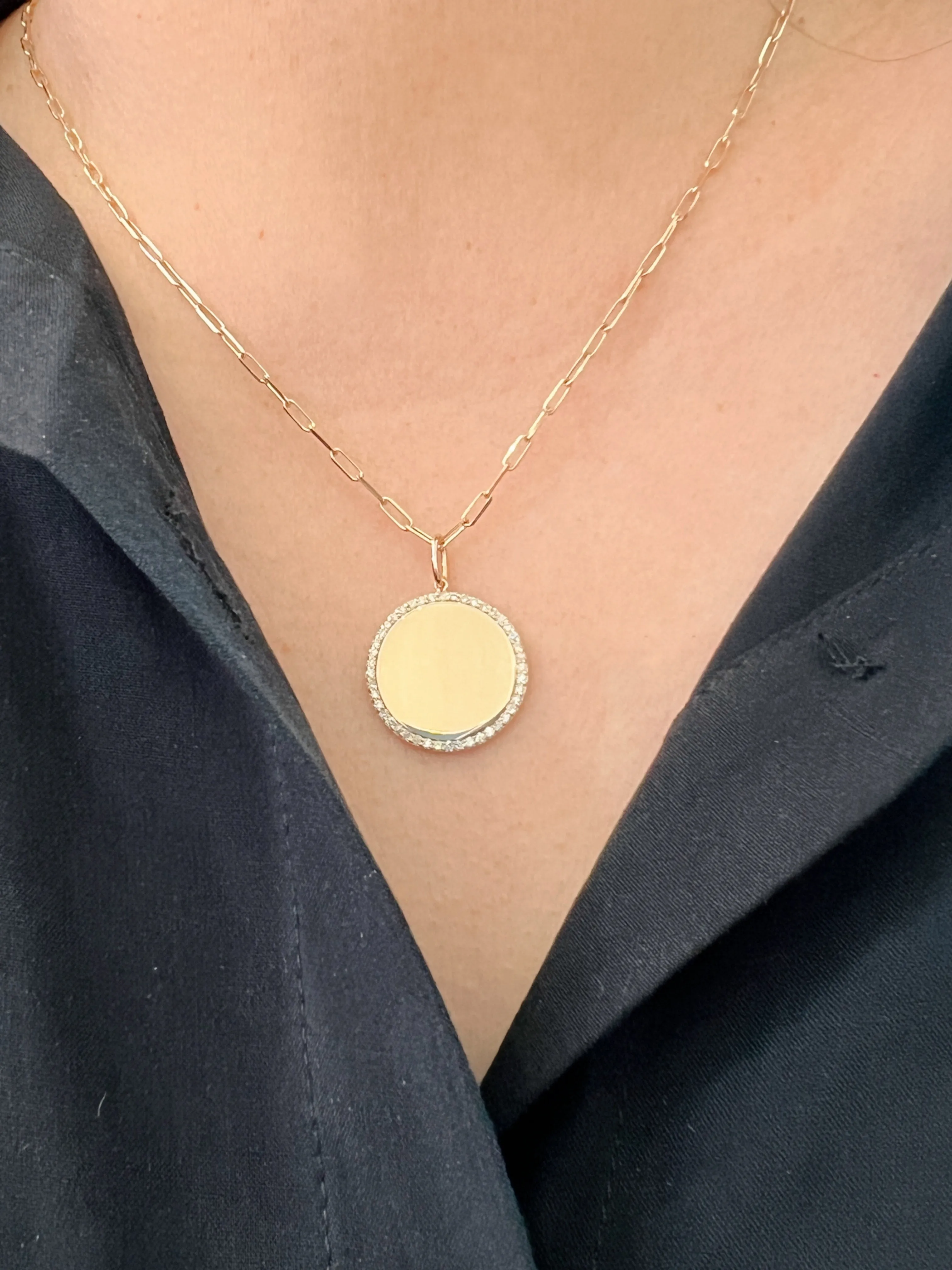 Gold and Diamond Round Medallion Necklace