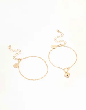 Gold Heart & Twisted Toggle Bracelets 2-Pack