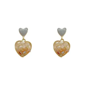 Gold Heart Drop Earrings with Crushed Crystal Detailing jlt11645