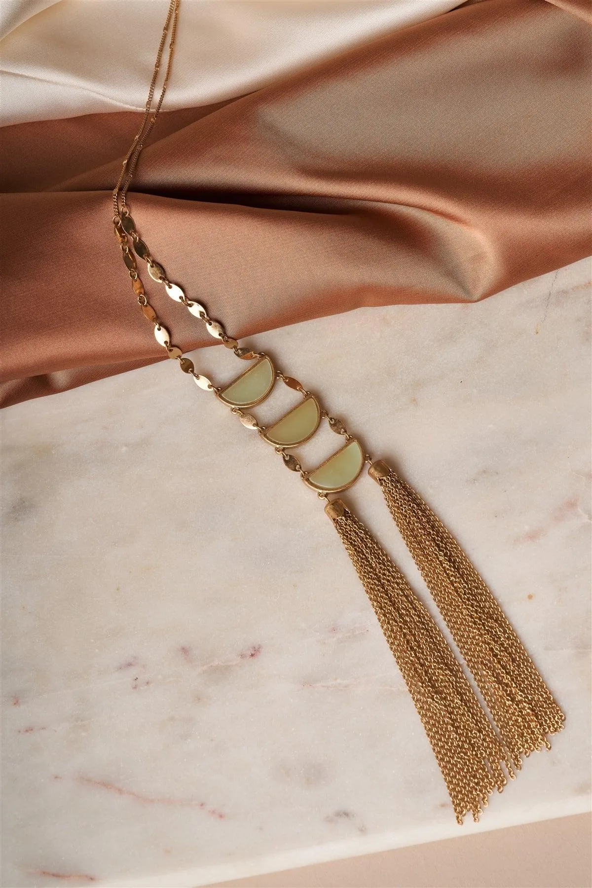 Gold Mint Multi Semi Circle Tassel Necklace