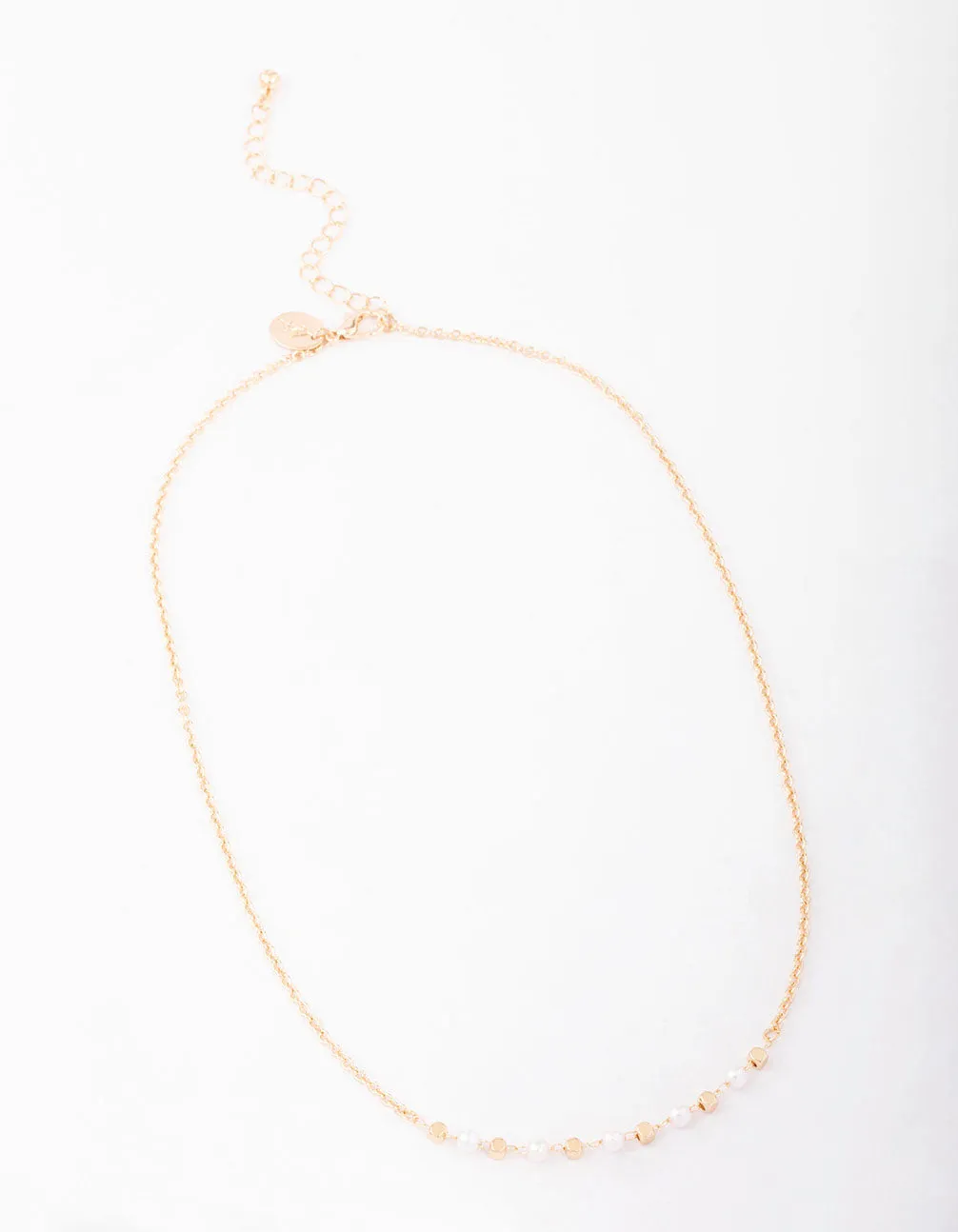 Gold Pearl & Bead Chain Short Necklace