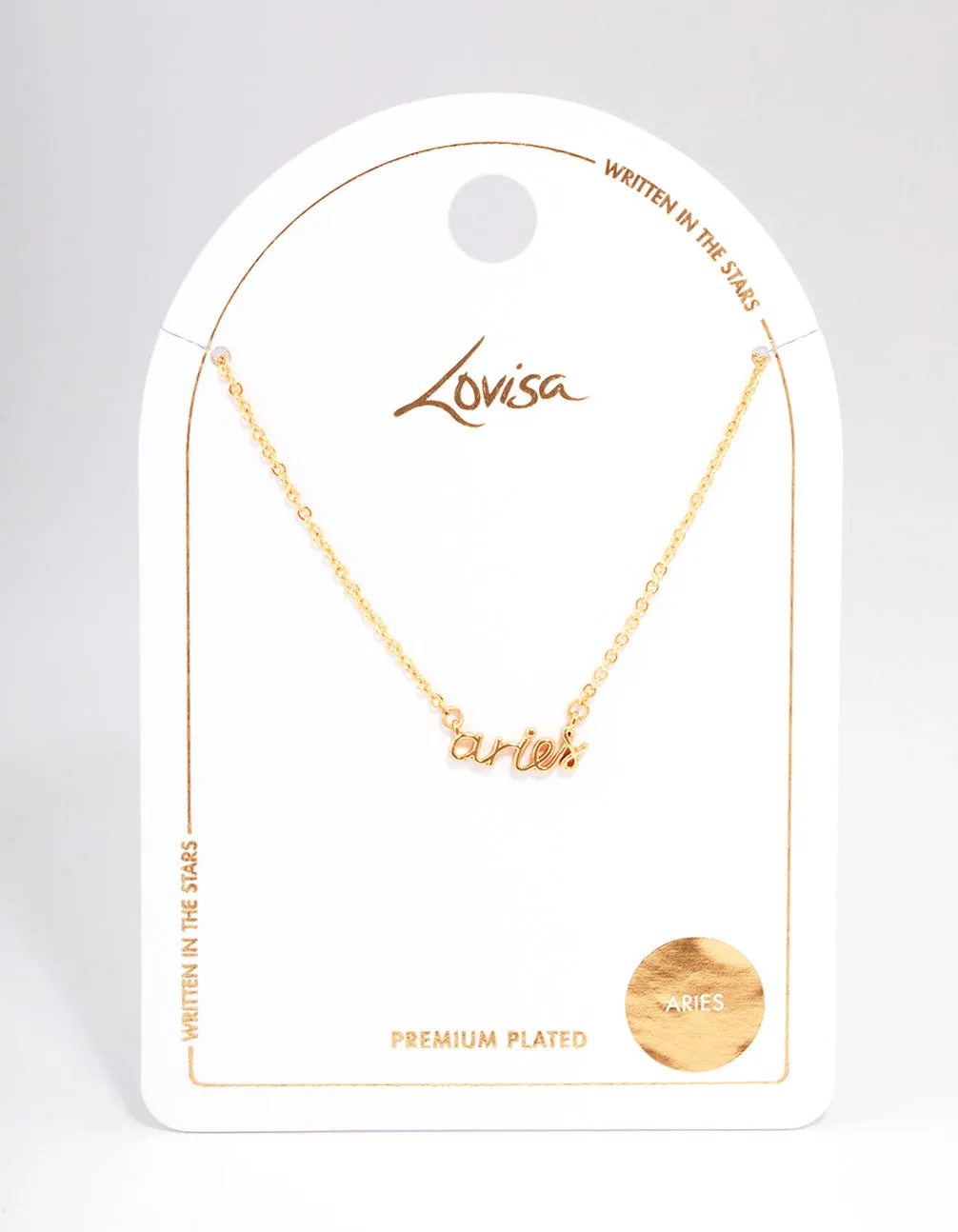 Gold Plated Aries Script Pendant Necklace