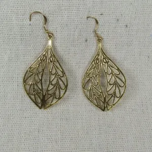 Gold Teardrop Earrings Leaf Motif