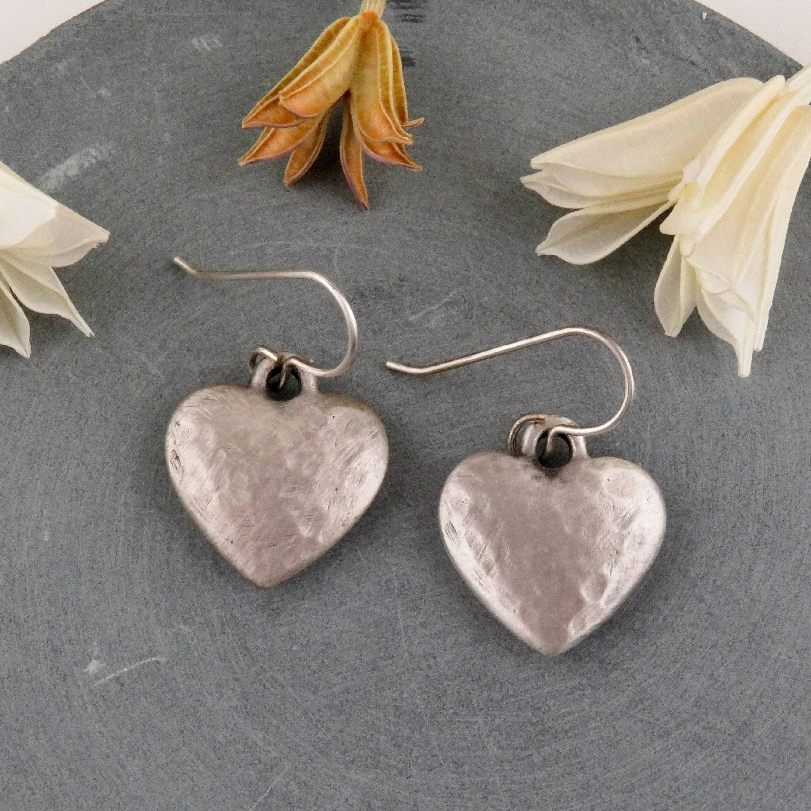 Hammered Silver Hearts Earrings