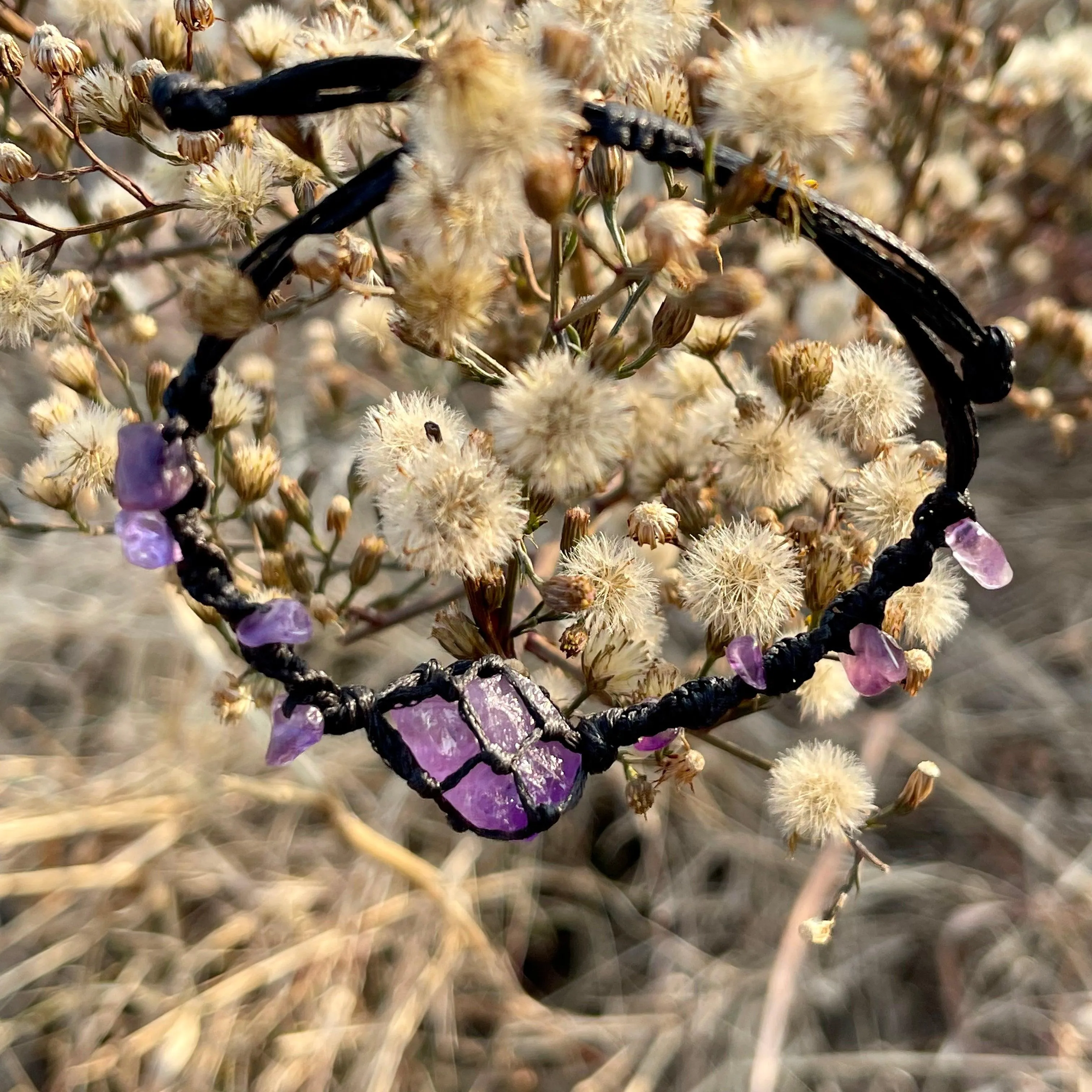 Handmade Natural Raw Purple Crystal Bracelets, Rope-Wrapped Amethyst Bracelets 🔮