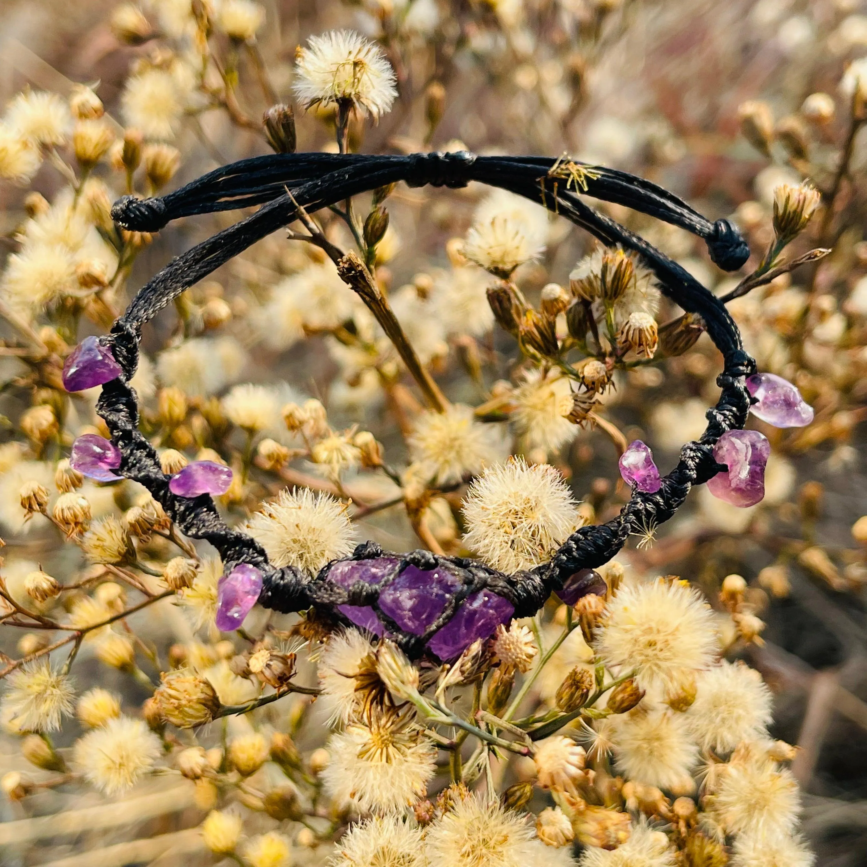 Handmade Natural Raw Purple Crystal Bracelets, Rope-Wrapped Amethyst Bracelets 🔮