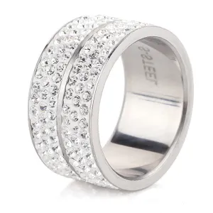 High Quality Classic Stainless Steel 6 Row Crystal Jewelry Wedding Ring